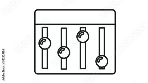 Black vector icon of a control panel with four vertical sliders and circular knobs, representing an equalizer, audio mixer, or system settings interface, isolated on a white background.