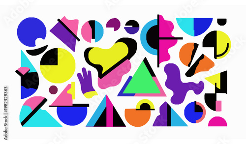 Abstract colorful geometric shapes vector set brutal modern icons design