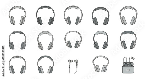 Headphones collection set vector illustration for audio design elements