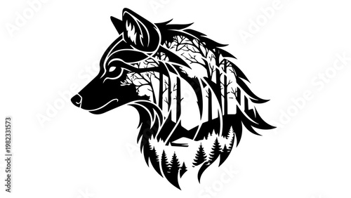 Silhouette of a waiter holding a tray with wine bottle and glass