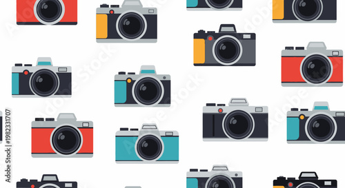 Colorful pattern of digital cameras repeat backdrop for graphic design