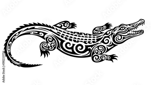 Intricately designed crocodile with tribal patterns