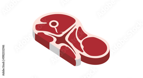 Isometric illustration of a fresh raw beef steak cut.