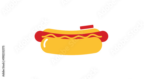 Minimalist vector illustration of a delicious hot dog with mustard and ketchup.