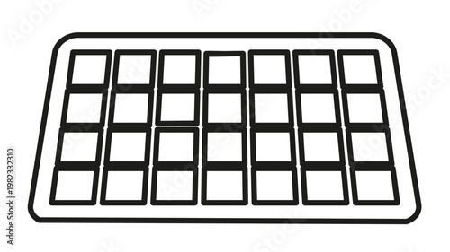 Minimalist black line art vector illustration of a solar panel array, representing renewable energy, photovoltaic technology, and sustainable power generation for a clean environment.
