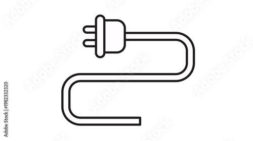 Electric power plug with long winding cable vector icon illustration, minimalist black line art symbol for electricity, energy supply, connection, and electronic device charging