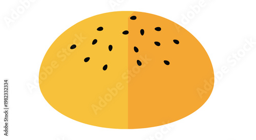 Illustration of a round bread bun topped with black sesame seeds.