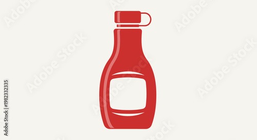 Red plastic ketchup squeeze bottle with empty white label illustration.