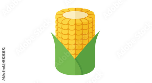 Flat vector icon of a fresh corn cob with green husks.