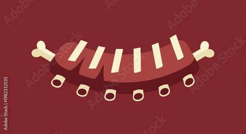 Cartoon vector illustration of a rack of barbecue pork ribs.