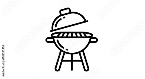 Minimalist outline icon of a charcoal barbecue grill with an open lid.