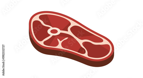 Isometric illustration of a fresh raw beef steak piece.