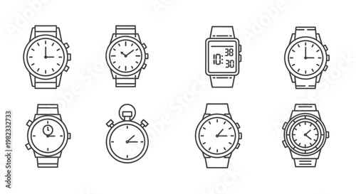 Collection of modern timepieces with various watch face designs