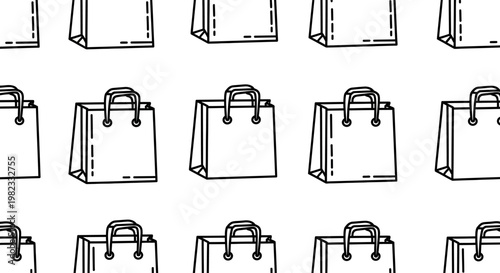 Seamless pattern of shopping bags in a simple black and white design