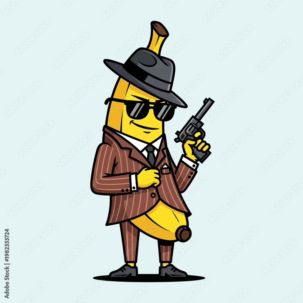 Obraz premium Cool Banana Gangster with Hat, Sunglasses, and Gun.