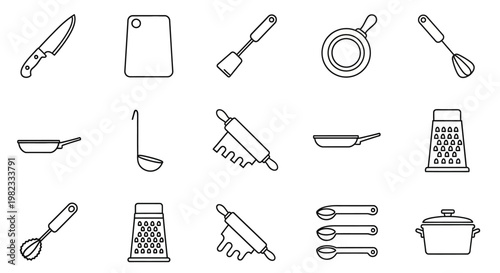 Outline kitchen utensils vector set isolated design elements