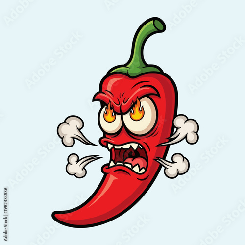 Angry red chili pepper cartoon character.