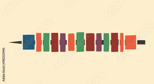 Abstract vector illustration of a stylized food kebab skewer with colorful rectangular blocks.