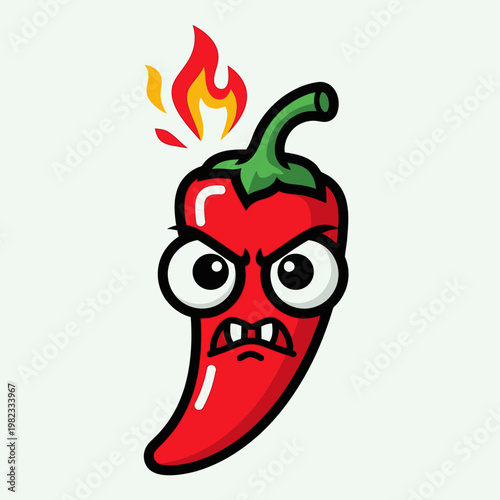 Cartoon chili pepper with angry expression.