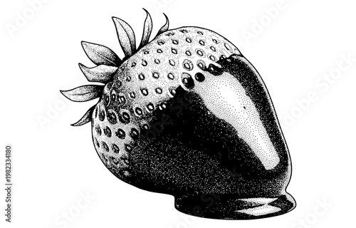 Detailed vector illustration of a single delicious strawberry dipped in rich dark chocolate coating graphic design