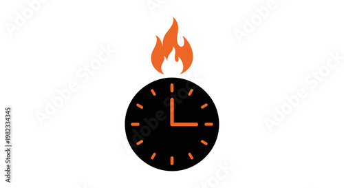 Minimalist graphic icon of a clock on fire representing urgency and deadline.