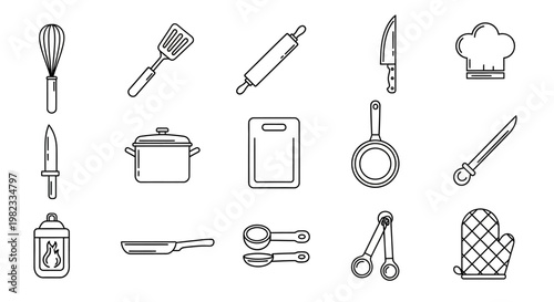 Vector illustration of kitchen utensils isolated on white background