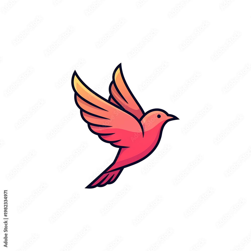 Naklejka premium Small stylized bird in flight symbolizing freedom peace and lightness with warm tones. 