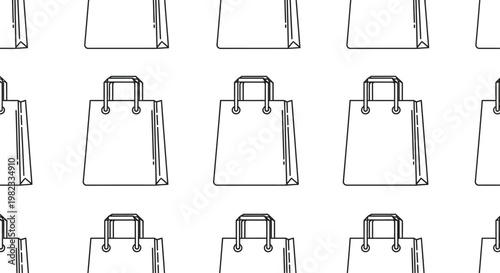 Seamless pattern of shopping bags in monochrome line art design