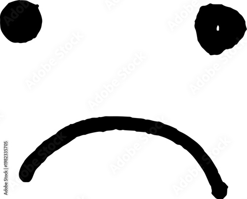 A hand-drawn sad face in black on a white background to indicate a complaint, negative rating, depression