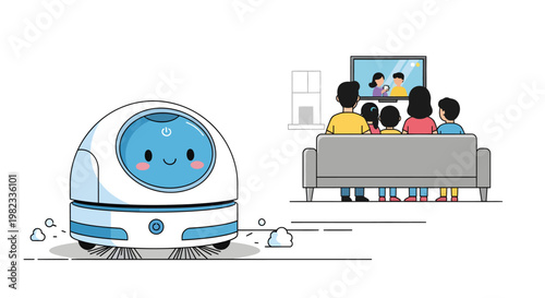 Robot delivering entertainment to family watching TV together