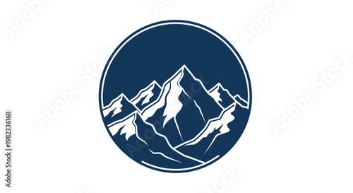 Minimalist mountain range vector icon in circular frame.