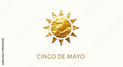 Minimal gold foil style sun icon, text “Cinco de Mayo”