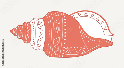 Decorative tribal style seashell illustration with geometric patterns.