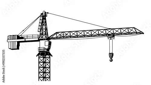 Gray silhouette of a large construction crane