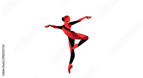 Graceful ballet dancer performing in red and black silhouette against white background.