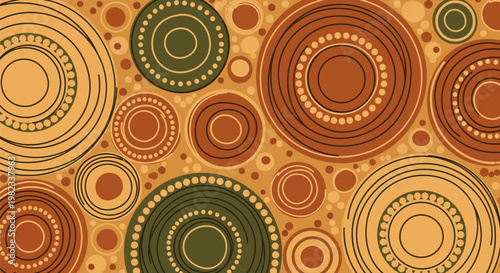 Aboriginal Style Dot Art Background with Concentric Circles.