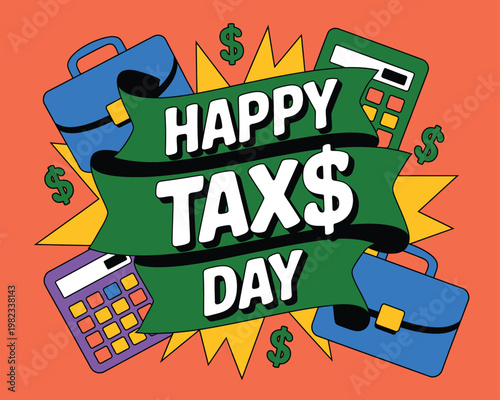 Briefcases surround the tax day banner.