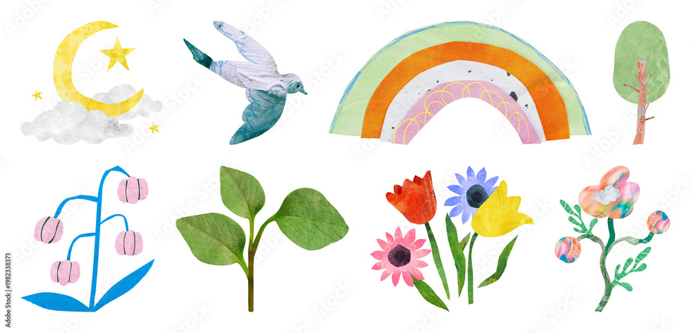 Naklejka premium PNG Whimsical watercolor nature elements on transparent background