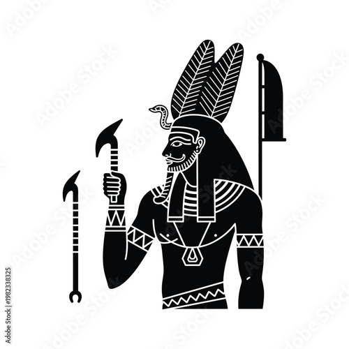 Ancient Egyptian pharaoh warrior with ceremonial weapons and headdress
