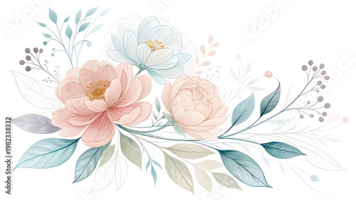 translucent floral elements, soft pastel palette, white background, elegant minimal composition, luxury feel