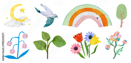 PNG Whimsical watercolor nature elements on transparent background