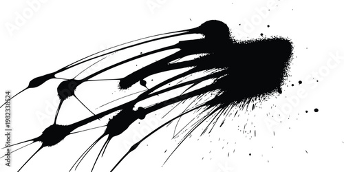 Abstract dynamic ink splash grunge texture with speed lines brush stroke distressed overlay high contrast isolated white background flat vector illustration
