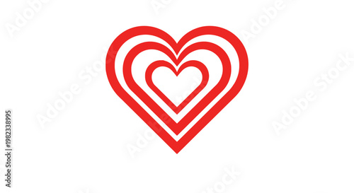 Minimalist vector illustration featuring multiple nested red heart shapes on a clean white graphic background design