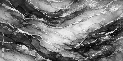 Abstract winter texture of a cold gray stone submerged in a frozen river stream with a white splash of ice and snow