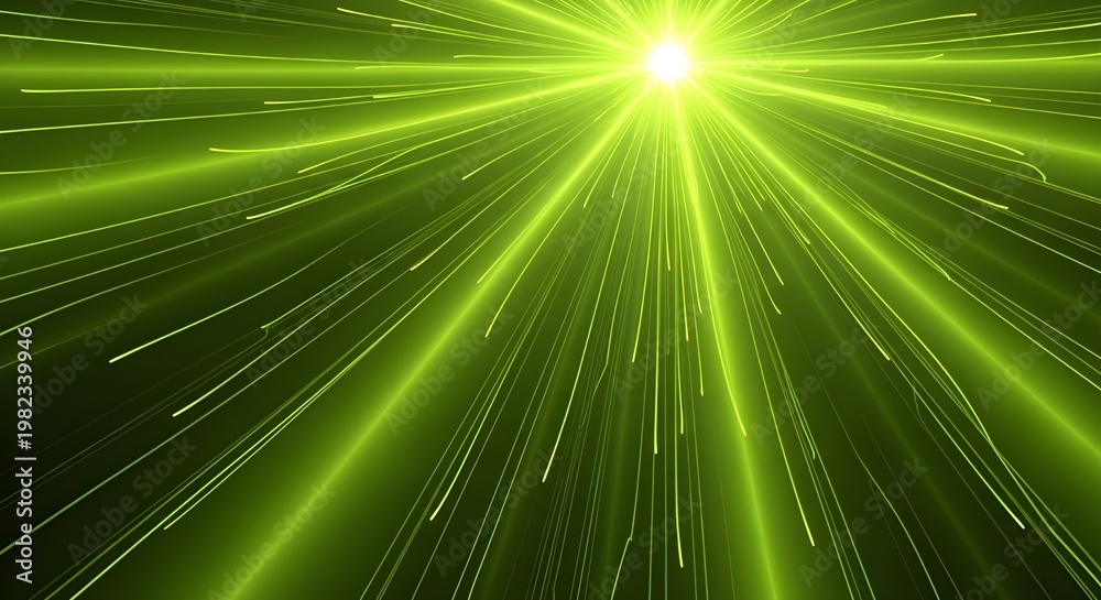 Naklejka premium Vibrant green light rays bursting from center with dynamic motion blur effect