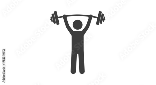 Minimalist vector graphic illustration of a person lifting a heavy barbell over their head during exercise