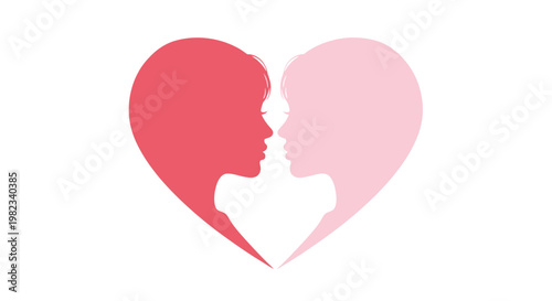 Two women profiles forming a heart shape symbol.