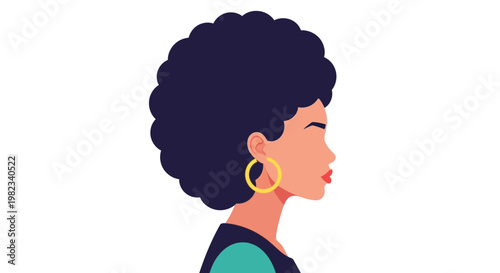 Profile illustration of a young black woman with afro hair.
