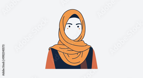Illustration of a young woman wearing a traditional orange hijab.