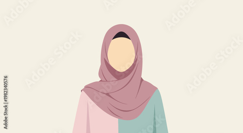 Minimalist vector illustration of a young woman wearing a pink hijab.
